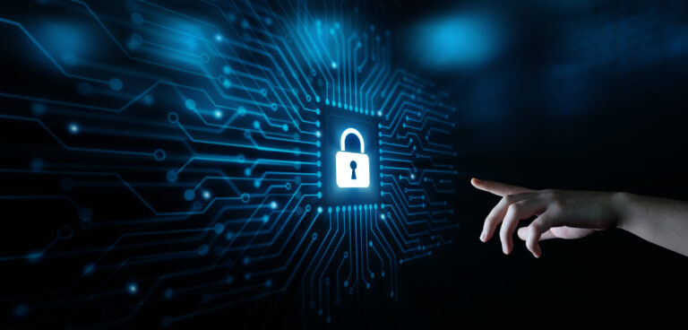 Finger pointing at digital lock on screen.