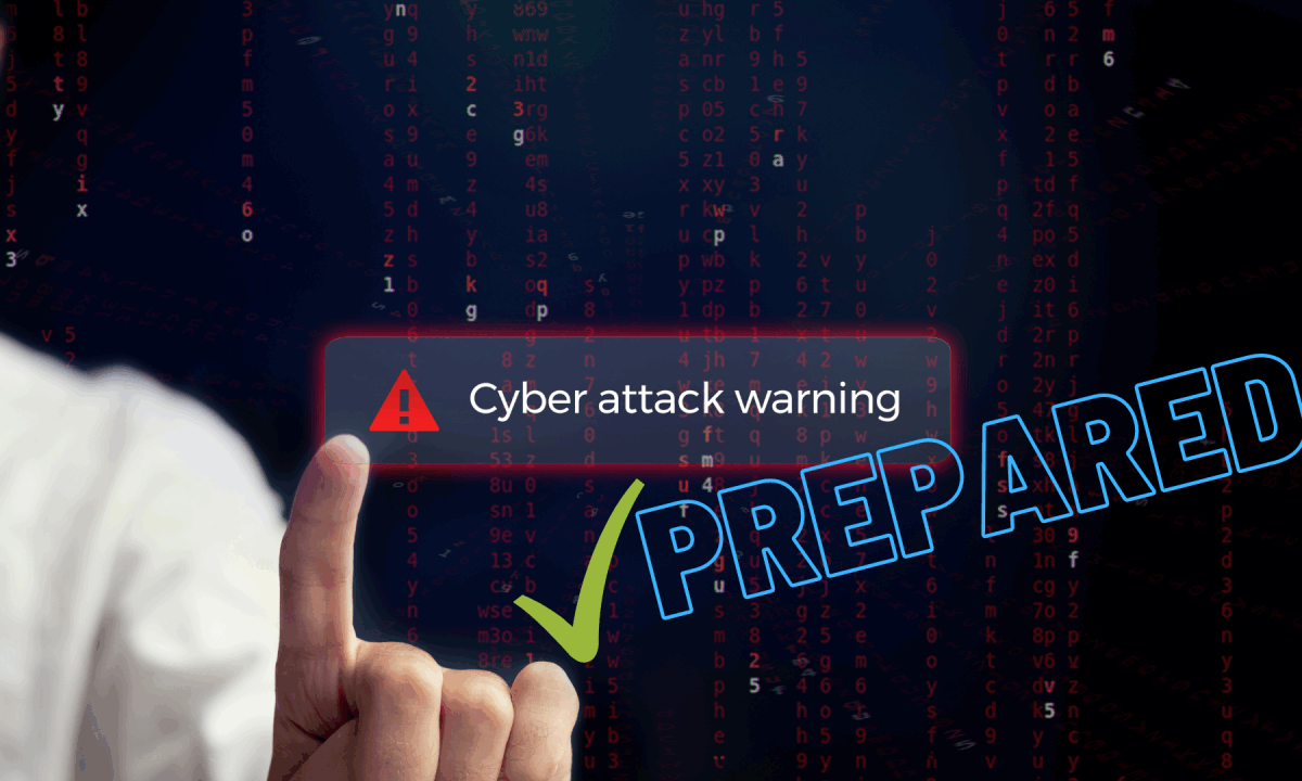 Cyber attack warning with prepared checkmark.